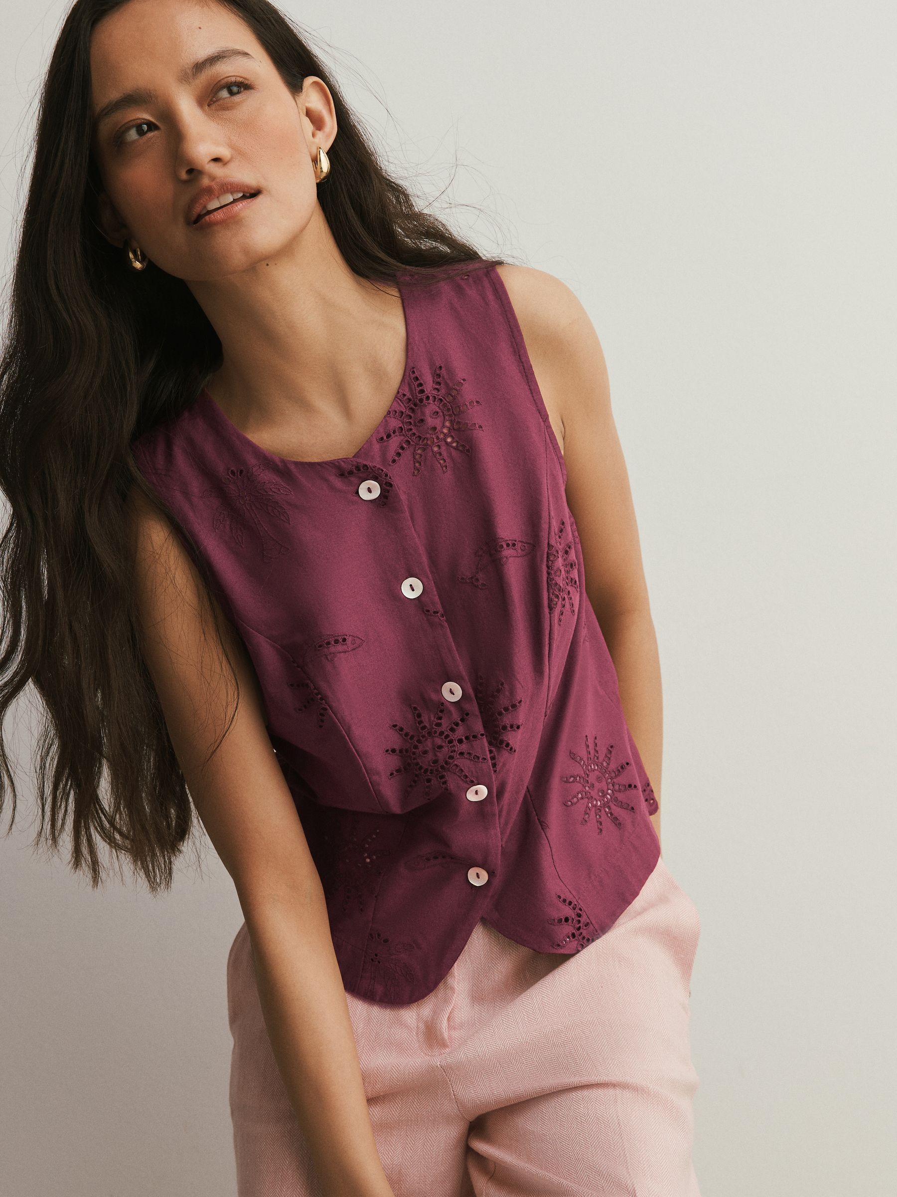Buy Burgundy Sun - Broderie Button Front Top з сайту Next Ukraine