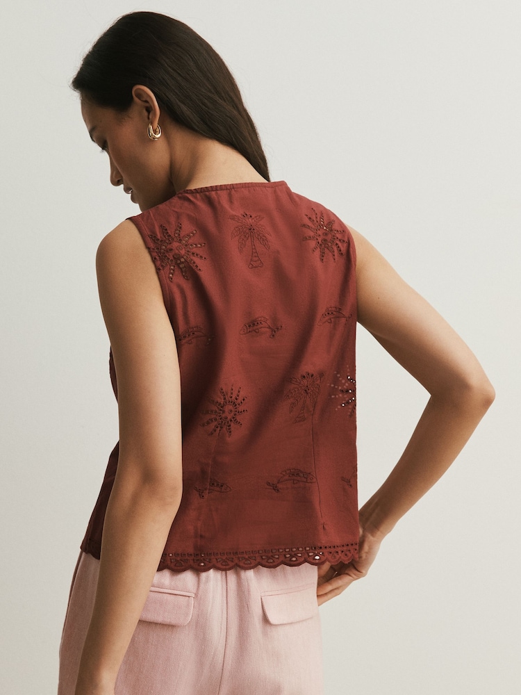 Burgundy Sun - 刺繍入りボタンフロントトップス - 画像 2 / 4