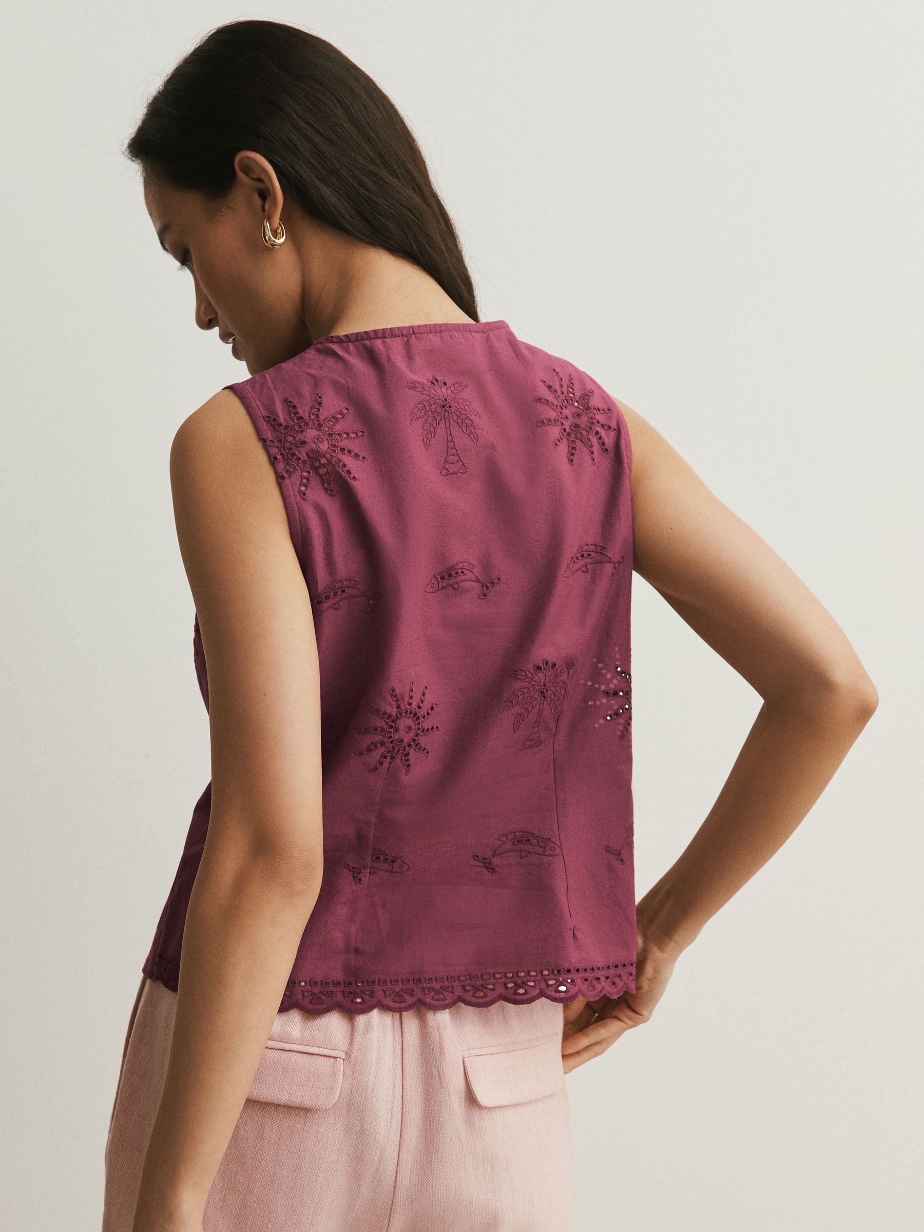 Buy Burgundy Sun - Broderie Button Front Top з сайту Next Ukraine