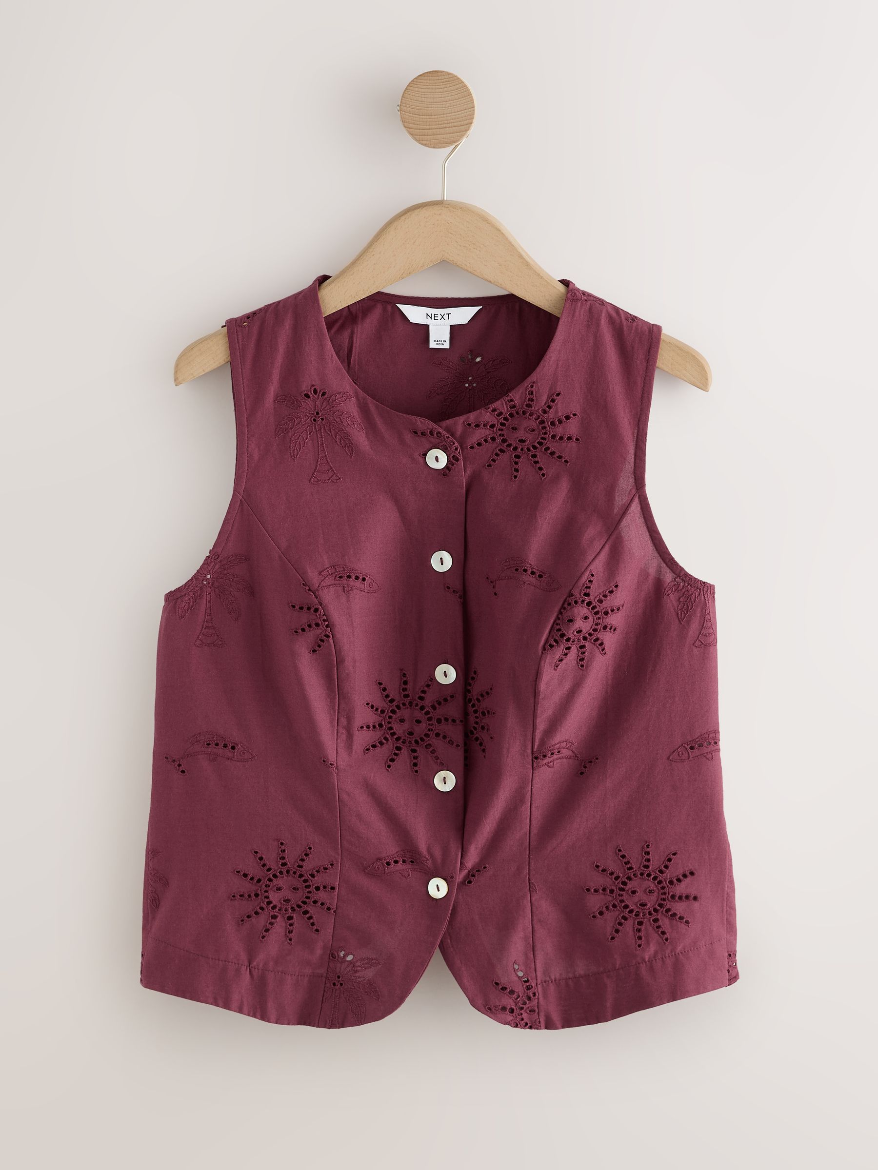 Buy Burgundy Sun - Broderie Button Front Top з сайту Next Ukraine