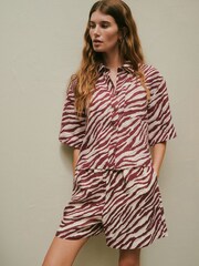 Red/ Ecru Zebra Print - N. Premium 100% Linen Pull-On Shorts - 图片2 / 4
