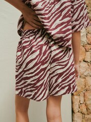 Red/ Ecru Zebra Print - N. Premium 100% Linen Pull-On Shorts - 图片3 / 4