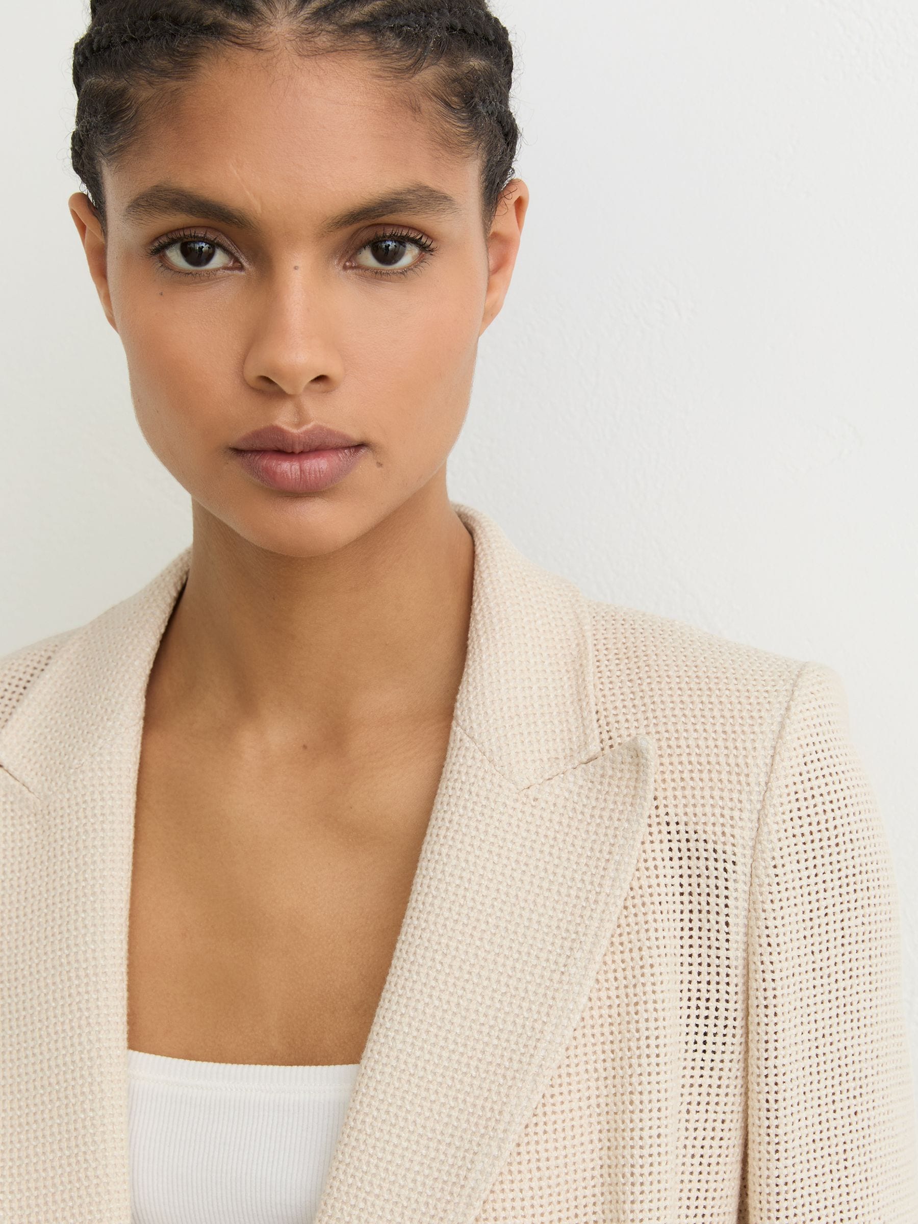 Buy Reiss Cream Fiore Petite Open-Weave Double-Breasted Blazer