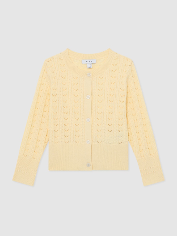 Reiss Lemon Flo Wool-Cotton Pointelle Cardigan - Image 2 of 3