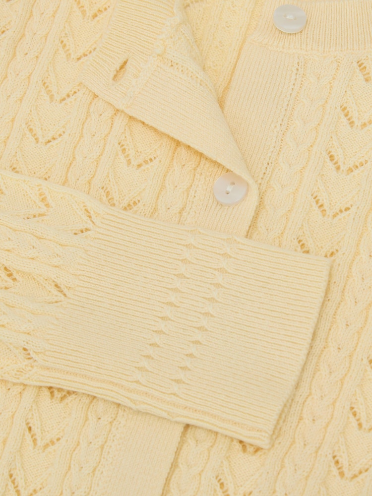 Reiss Lemon Flo Wool-Cotton Pointelle Cardigan - Image 3 of 3