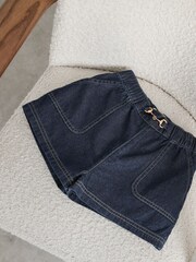 Reiss Indigo Penelope Horsebit-Detail Denim Shorts - Image 1 of 3