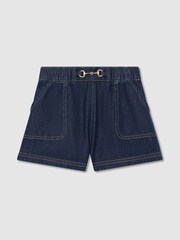 Reiss Indigo Penelope Horsebit-Detail Denim Shorts - Image 2 of 3
