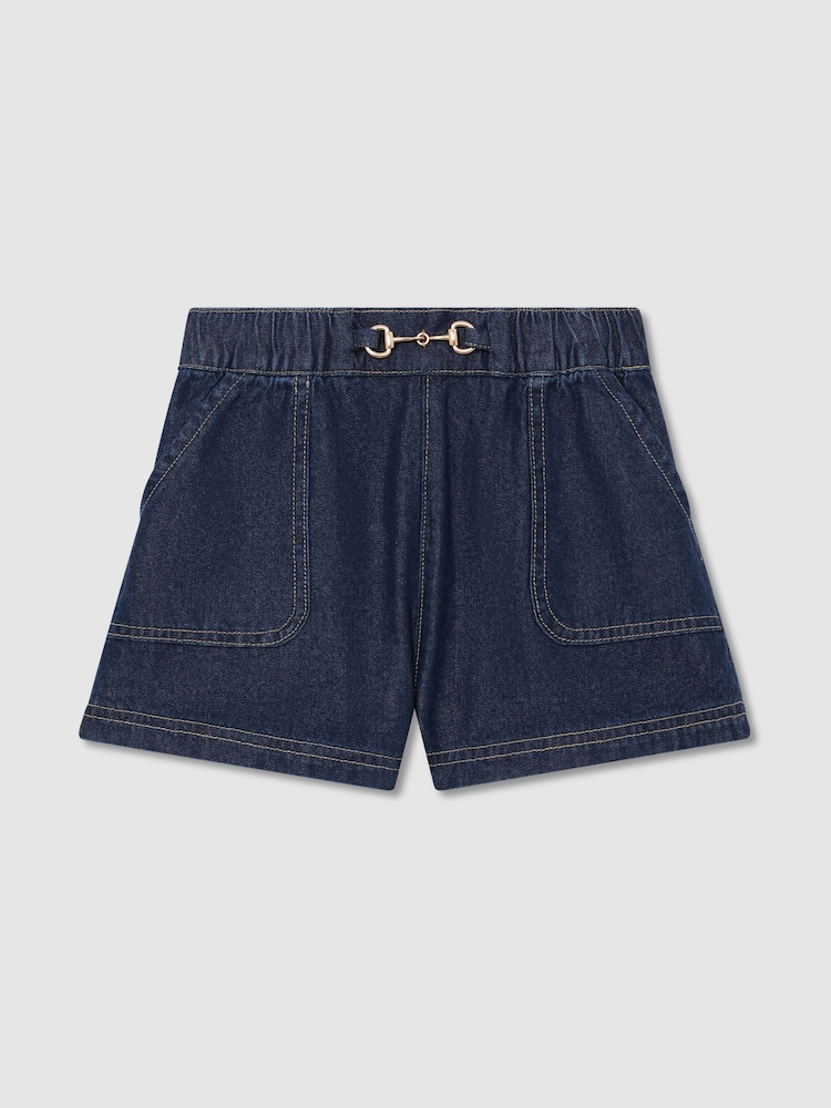 Reiss Indigo Penelope Horsebit-Detail Denim Shorts - Image 2 of 3