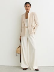 Reiss Cream Fiore Open-Weave Double-Breasted Blazer - Image 1 of 6