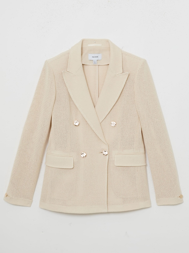 Reiss Cream Fiore Open-Weave Double-Breasted Blazer - Image 2 of 6