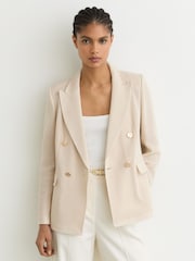 Reiss Cream Fiore Open-Weave Double-Breasted Blazer - Image 3 of 6