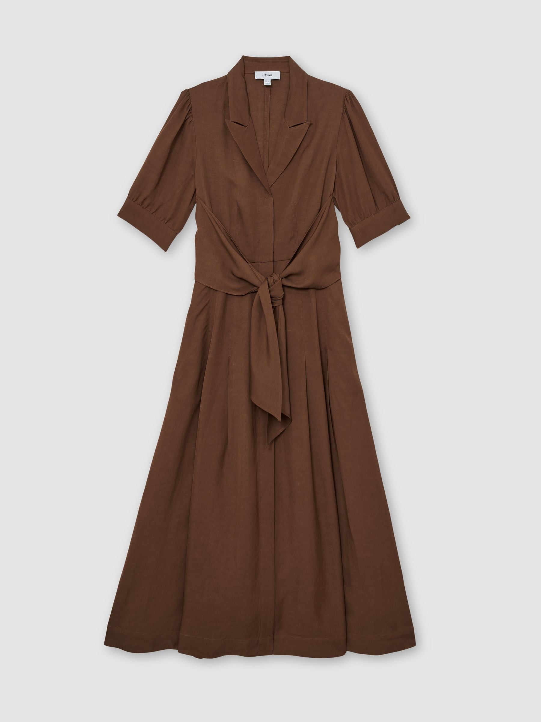 Buy Reiss Rust Orange Tessera Short-Sleeve Belted Midi Dress with