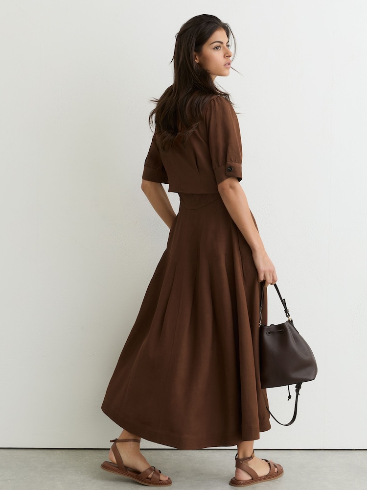 v neck long sleeves belted maxi dress in rust V-Neck Belted Knit Maxi Dress Orange
