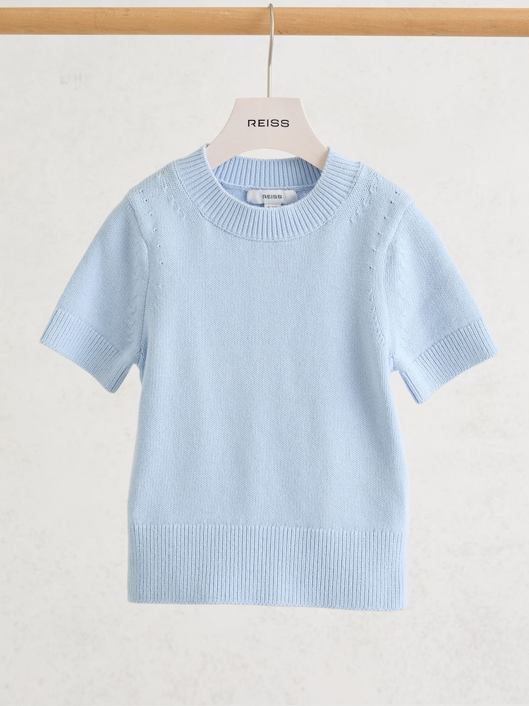 Reiss Pale Blue Rhea Cotton Short-Sleeve Jumper - Image 2 of 3