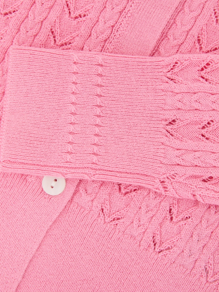 Reiss Bright Pink Flo Wool-Cotton Pointelle Cardigan - Image 4 of 4