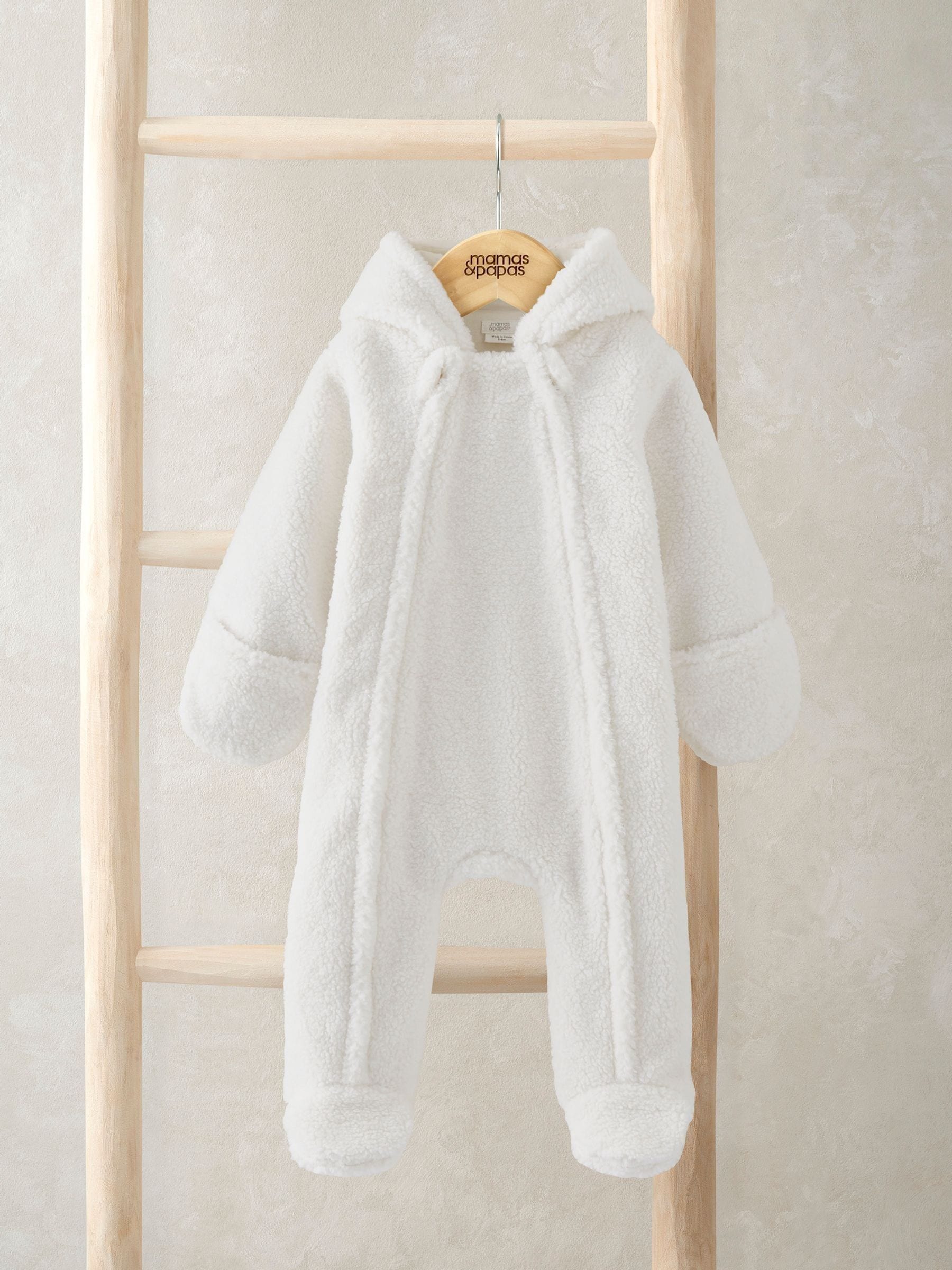 Mamas & Papas Cream Borg Pramsuit with 3D Bear Ears view 1