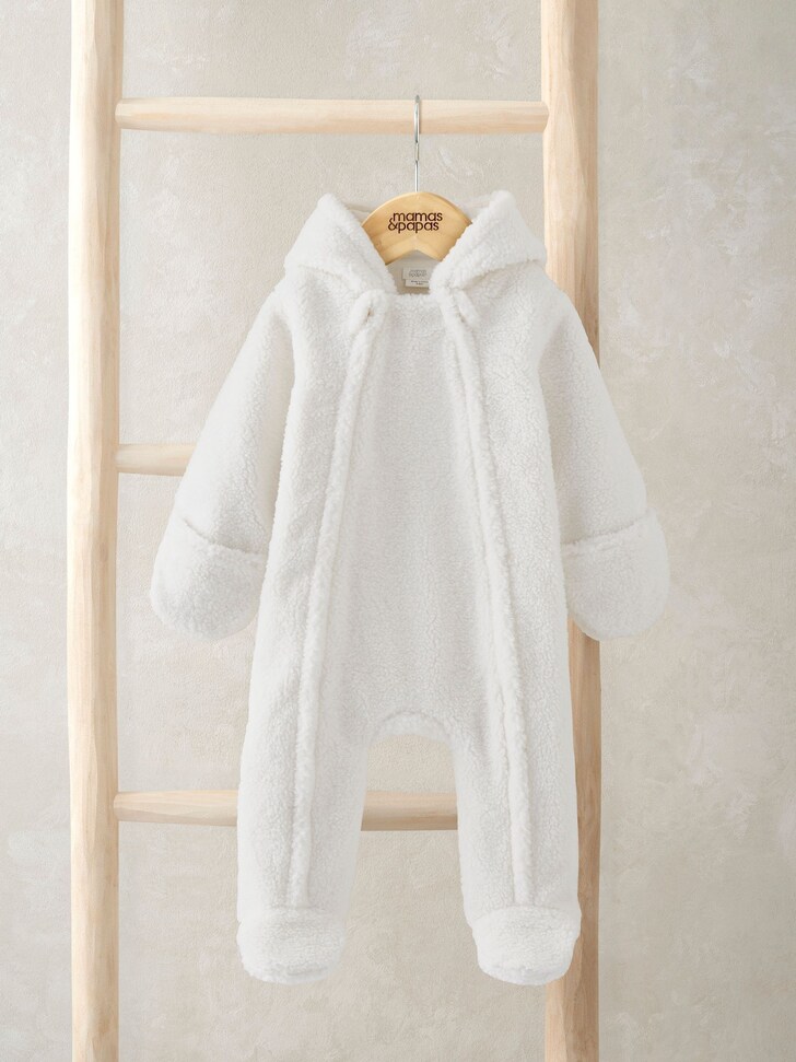Mamas & Papas Cream Borg Pramsuit with 3D Bear Ears