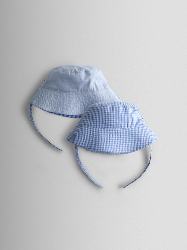 JoJo Maman Bébé Light Blue Gingham Reversible Bucket Hat - Image 1 of 7