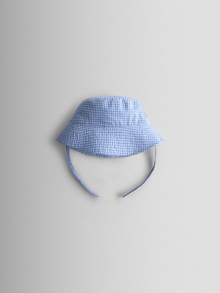 JoJo Maman Bébé Light Blue Gingham Reversible Bucket Hat - Image 2 of 7