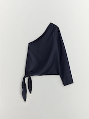 BHOEM Navy Blue Draped Asymmetric Fluid Blouse - Image 10 of 10