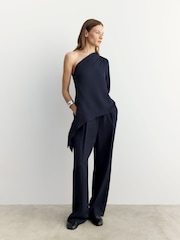 BHOEM Navy Blue Draped Asymmetric Fluid Blouse - Image 9 of 10