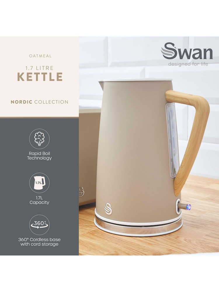 Swan Oatmeal Nordic Cordless 1.7L Jug Kettle - Image 2 of 8
