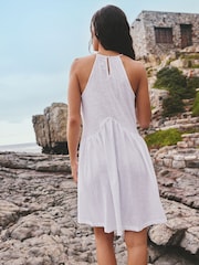 White Embroidered Mirror Detail High Neck Mini Dress - Image 3 of 5
