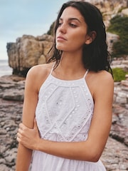 White Embroidered Mirror Detail High Neck Mini Dress - Image 4 of 5