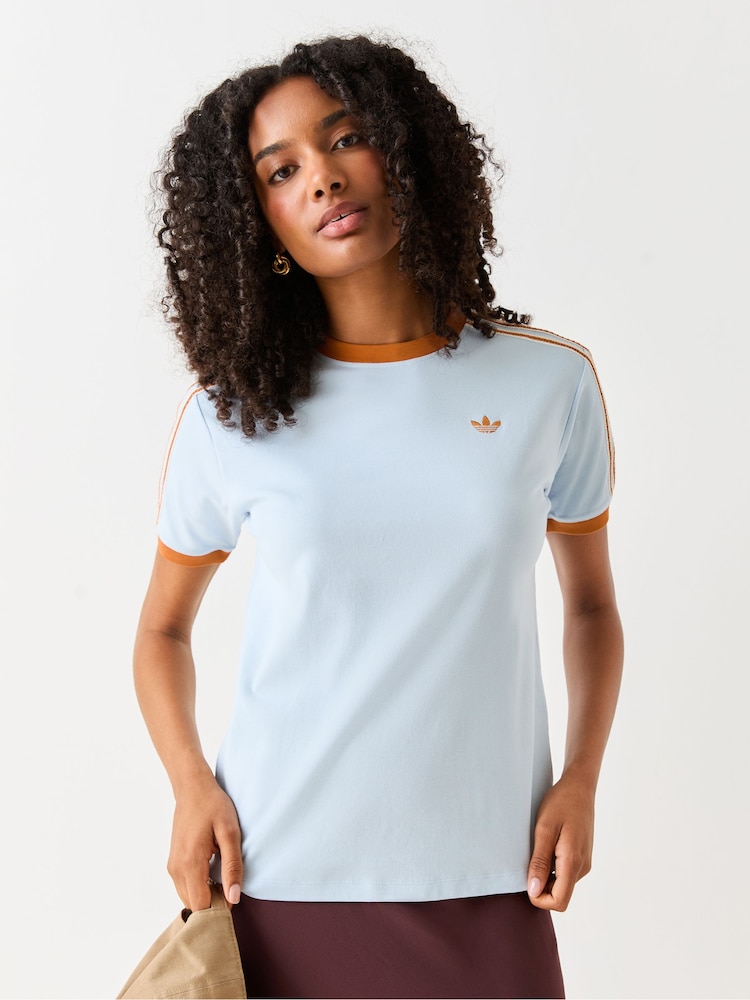 adidas Originals Blue/Orange Crochet 3 Stripe T-Shirt - Image 1 of 5