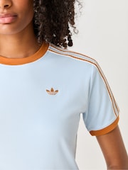 adidas Originals Blue/Orange Crochet 3 Stripe T-Shirt - Image 4 of 5