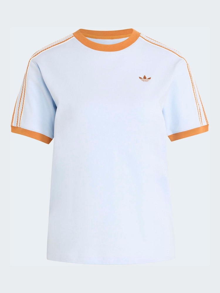 adidas Originals Blue/Orange Crochet 3 Stripe T-Shirt - Image 5 of 5