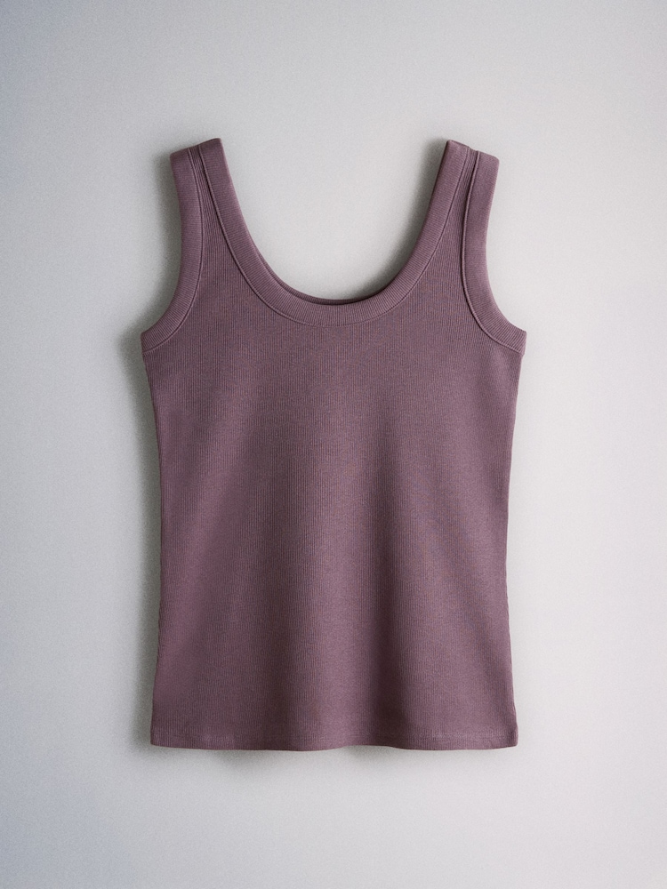 The Set 4 Pack Ribbed Scoop Vests Plum/Purple/White/Stripe - Image 2 of 6