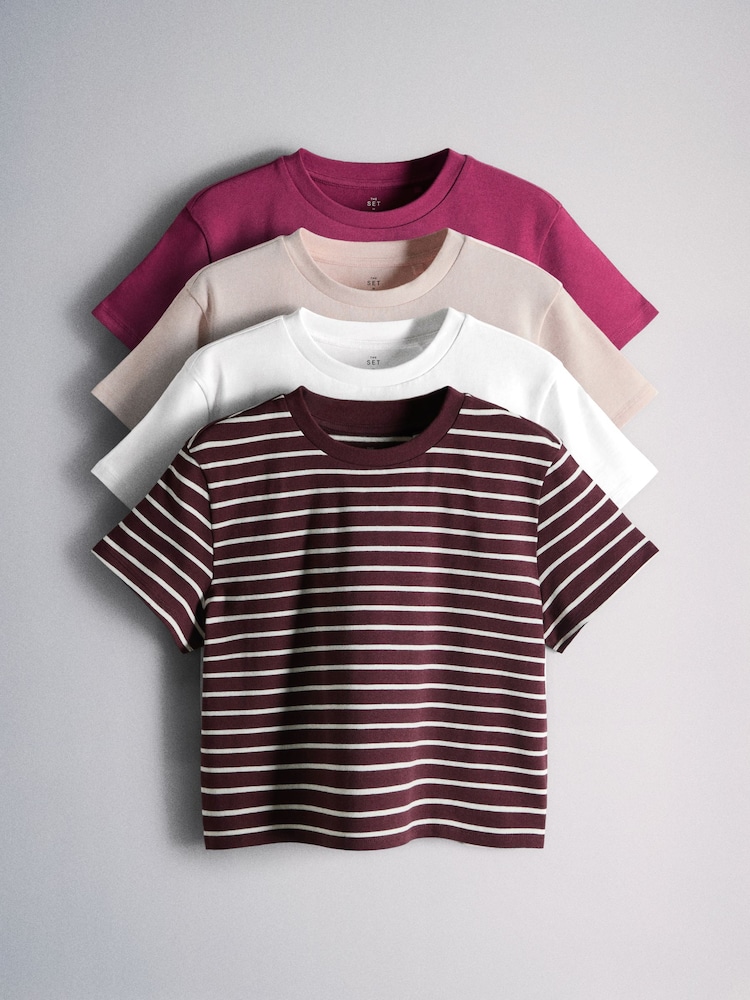 The Set 4 Pack Heavyweight Cropped T-Shirts Pink/White/Stripe - Image 2 of 6