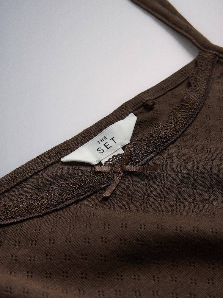 The Set 2 Pack Pointelle Cami and Short Pyjama Sets Brown/Cream - Image 6 of 6