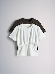 The Set 2 Pack Waist Detail Top White/Brown - Image 2 of 9