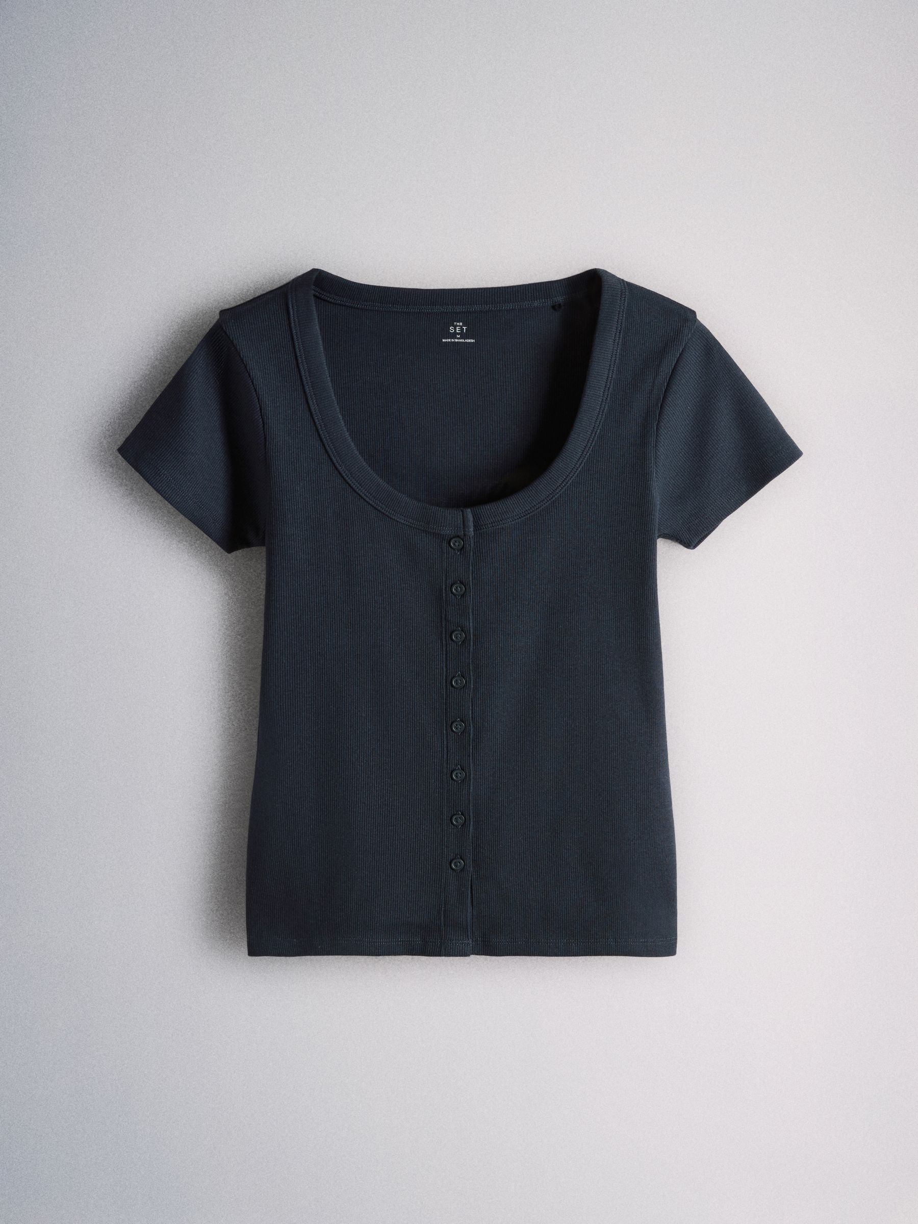 Buy The Set 3 Pack Scoop Neck Button Through Tops Navy/Grey Marl