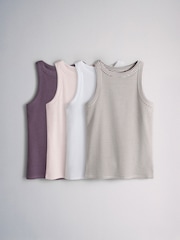 The Set 4 Pack Racer Ribbed Vests Purple/Pink/White/Neutral Stripe - Image 1 of 6