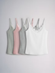 White/Grey/Pink/Green - The Set 4 Pack Ribbed Lace Trim Cami Vest - Attēls 1 no 6