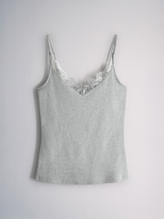 White/Grey/Pink/Green - The Set 4 Pack Ribbed Lace Trim Cami Vest - Attēls 3 no 6