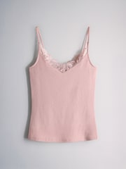 White/Grey/Pink/Green - The Set 4 Pack Ribbed Lace Trim Cami Vest - Attēls 4 no 6