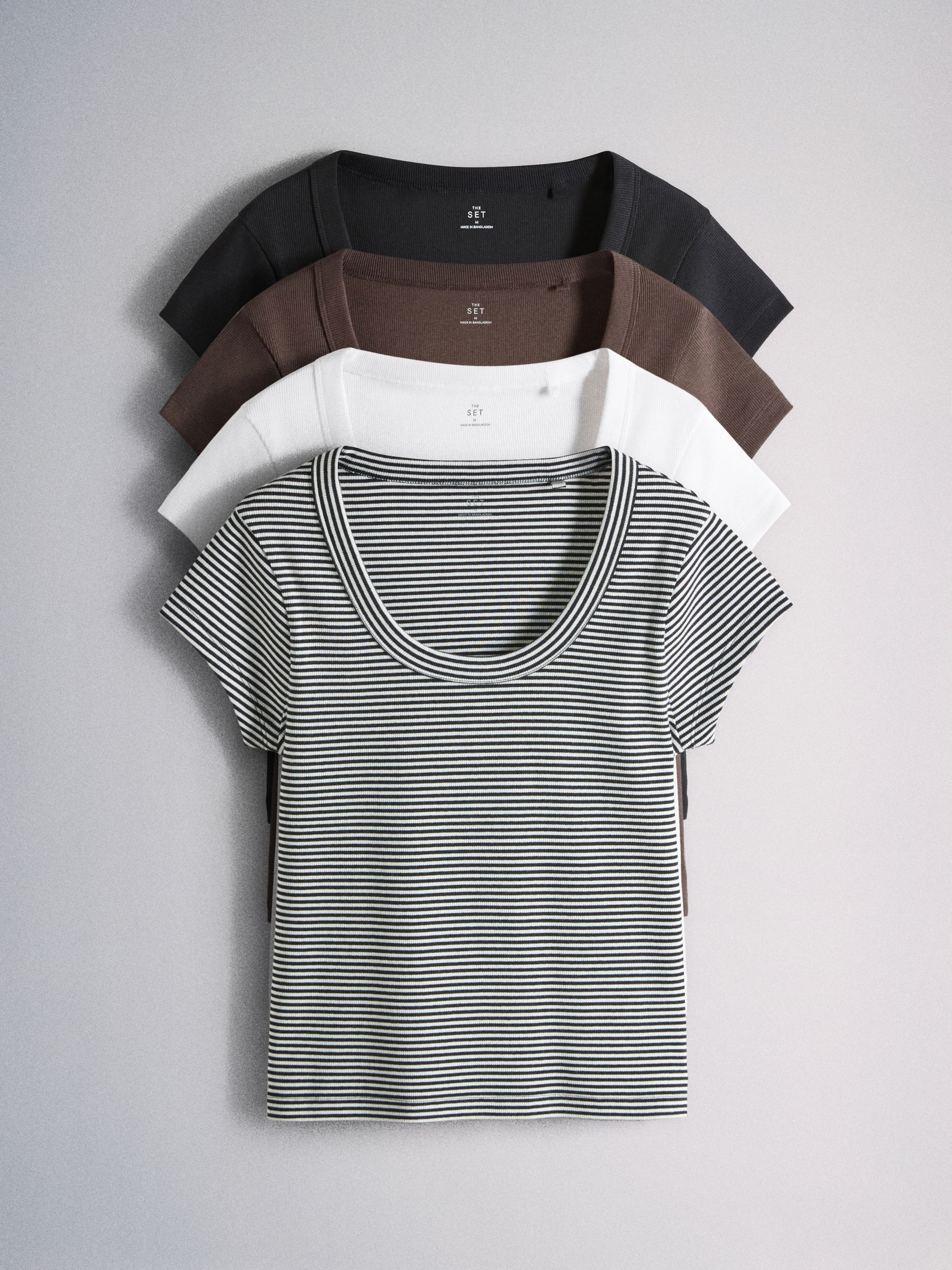 Buy The Set 4 Pack Ribbed Scoop Neck Cap Sleeve Tops Black/Brown