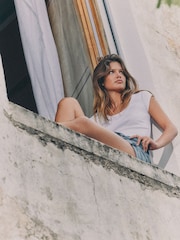 The Set 4 Pack Ribbed Scoop Neck Cap Sleeve Tops Black/Brown/Stripe/White - Image 5 of 6