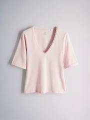 The Set 4 Pack Mid Sleeve V-Neck Lace Tops Green/Pink/Grey/Stripe - Image 5 of 11