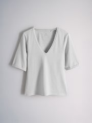 The Set 4 Pack Mid Sleeve V-Neck Lace Tops Green/Pink/Grey/Stripe - Image 6 of 11