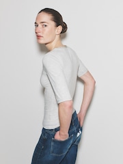 The Set 4 Pack Mid Sleeve V-Neck Lace Tops Green/Pink/Grey/Stripe - Image 7 of 11