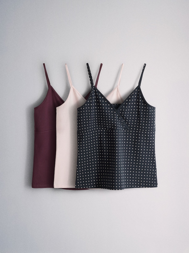 The Set 3 Pack Crossover Strappy Camis Navy Blue Spot/Light Pink/Plum - Image 2 of 6