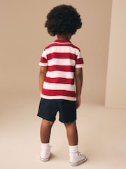 Red Stripe/Navy Short Sleeve Polo Top & Chino Shorts Set (3mths-7yrs) - Image 3 of 4