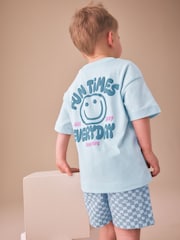 Blue Checkerboard Short Sleeve T-Shirt & Shorts Set (3mths-7yrs) - Image 1 of 10