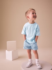 Blue Checkerboard Short Sleeve T-Shirt & Shorts Set (3mths-7yrs) - Image 3 of 10