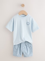 Blue Checkerboard Short Sleeve T-Shirt & Shorts Set (3mths-7yrs) - Image 7 of 10